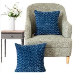2 Luxury Soft Plush Dark Blue Throw Pillow Covers